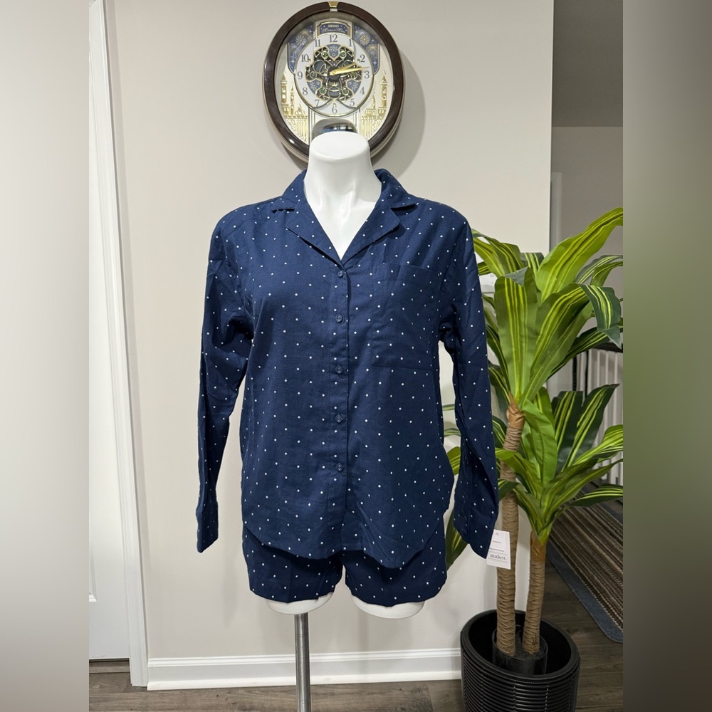 New Auden Women’s Long-Sleeve Top & Shorts Pajama Set Navy Blue size XS  S M